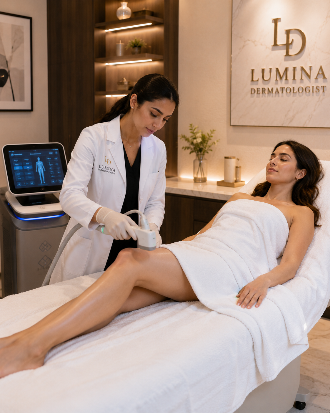 Physician performing a cellulite reduction treatment