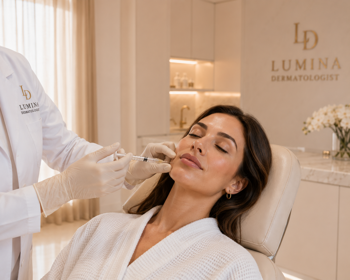 Physician performing a dermal filler treatment