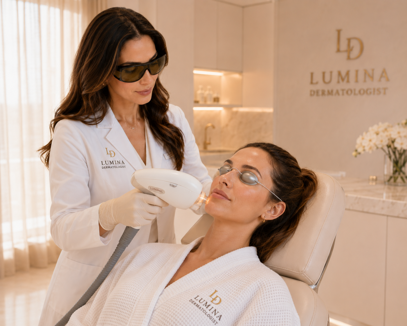 Physician performing an IPL photofacial treatment