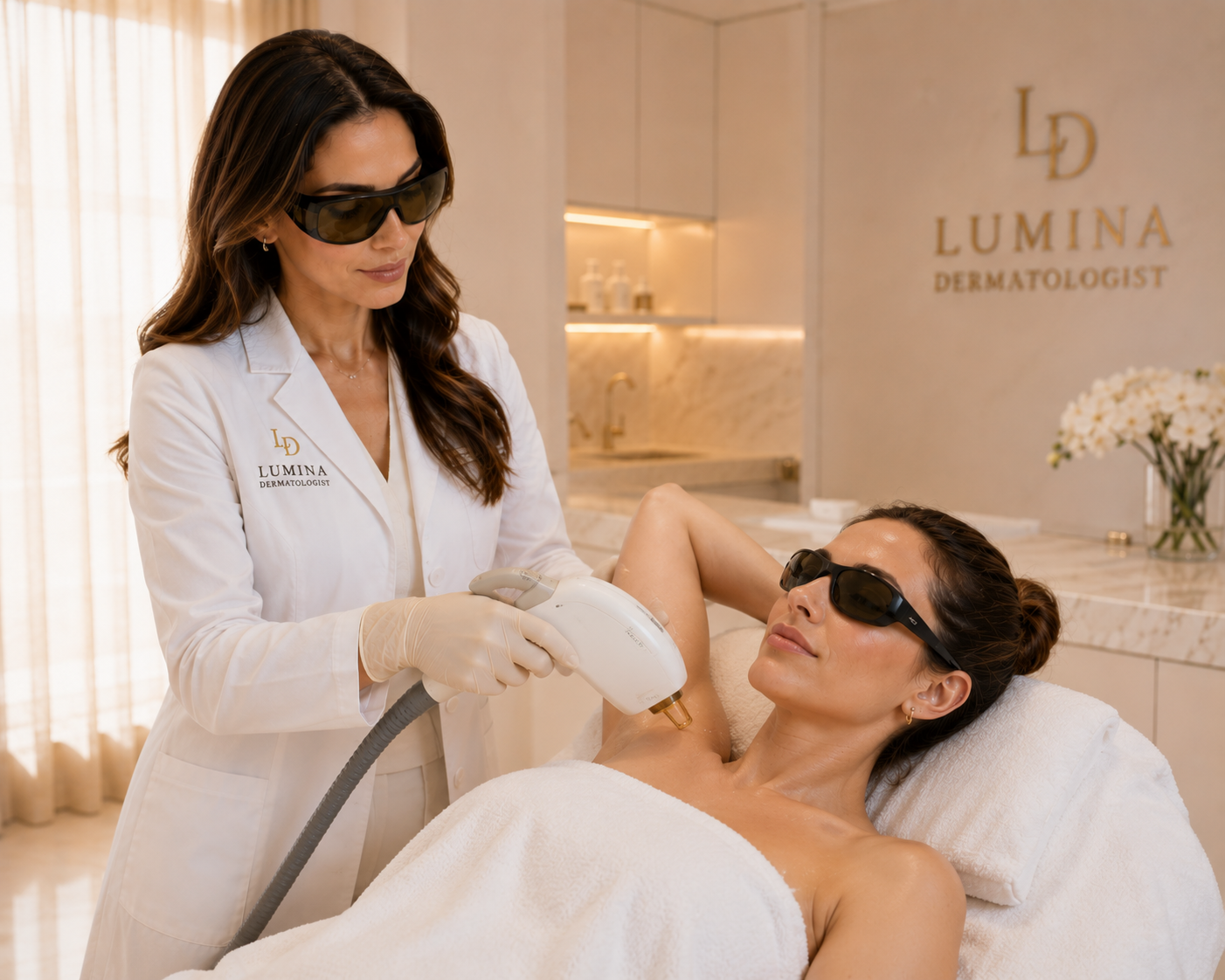 Physician performing a laser hair removal treatment