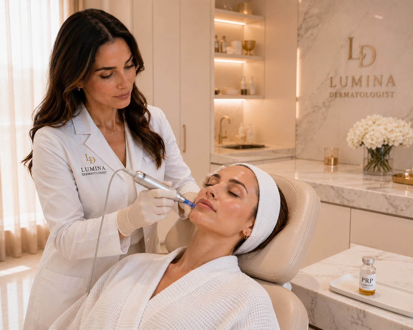 Physician performing a microneedling with PRP treatment