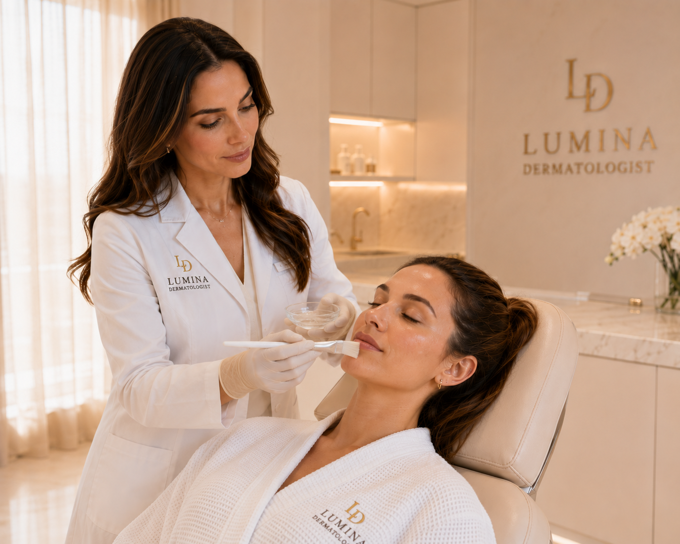 Physician applying a chemical peel treatment