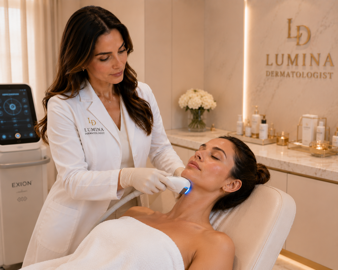 Physician performing a skin tightening treatment